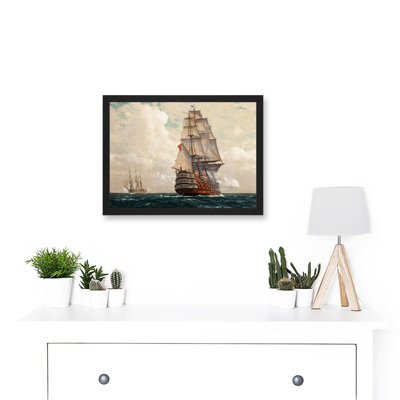 Seascape Naval Diemer Ship At Sea Men Of War Passing - Single Picture Frame Painting
