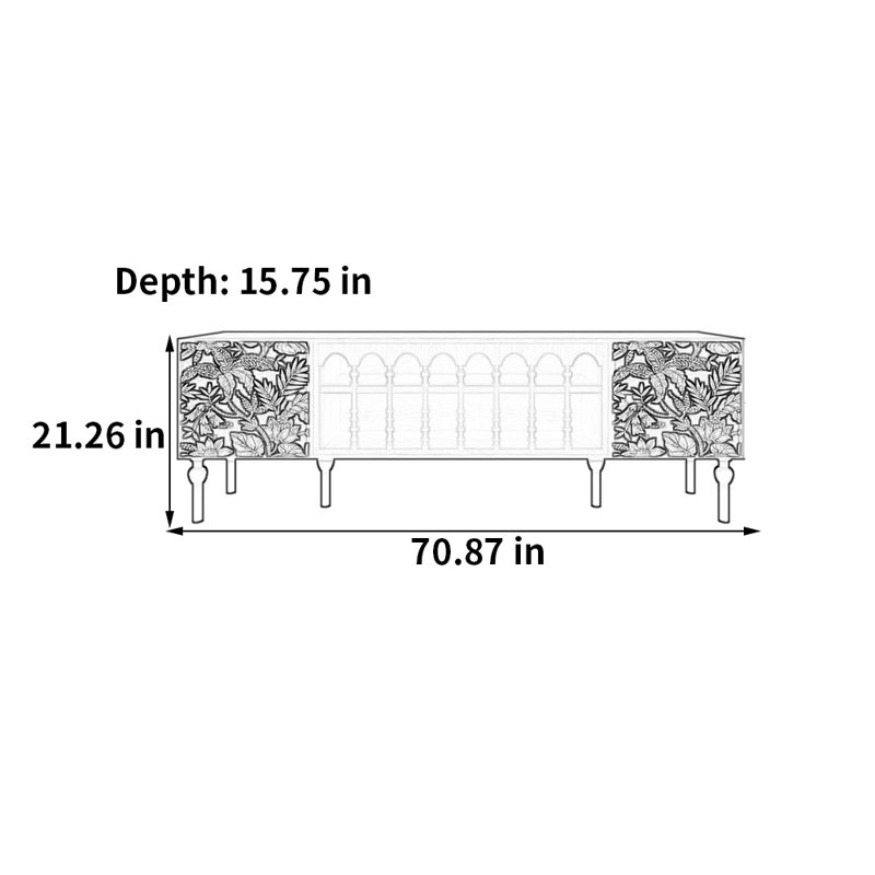 Meuble télé avec rangement peint français rétro, H 21,26 po x L 70,87 po x l 15,75 po, Multi-couleur