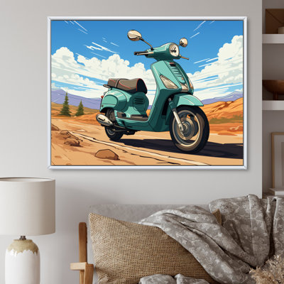 Scooter Retro In Desert Landscape, reproduction d'art sur toile