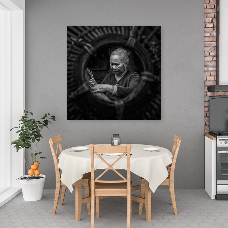 Art mural vieilli, panier de tissage traditionnel, H 48 po x l 48 po