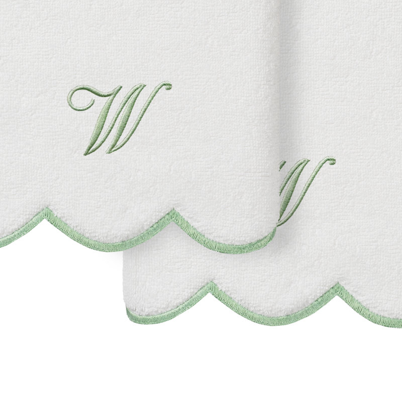 Ensemble de serviettes personnalisées 100% coton ADORNIA, W, Blanc/vert, Ensemble de 2 essuie-mains