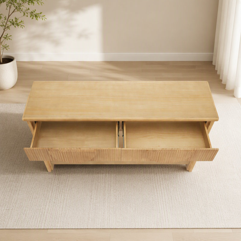 Console en bois avec tiroirs et tablette