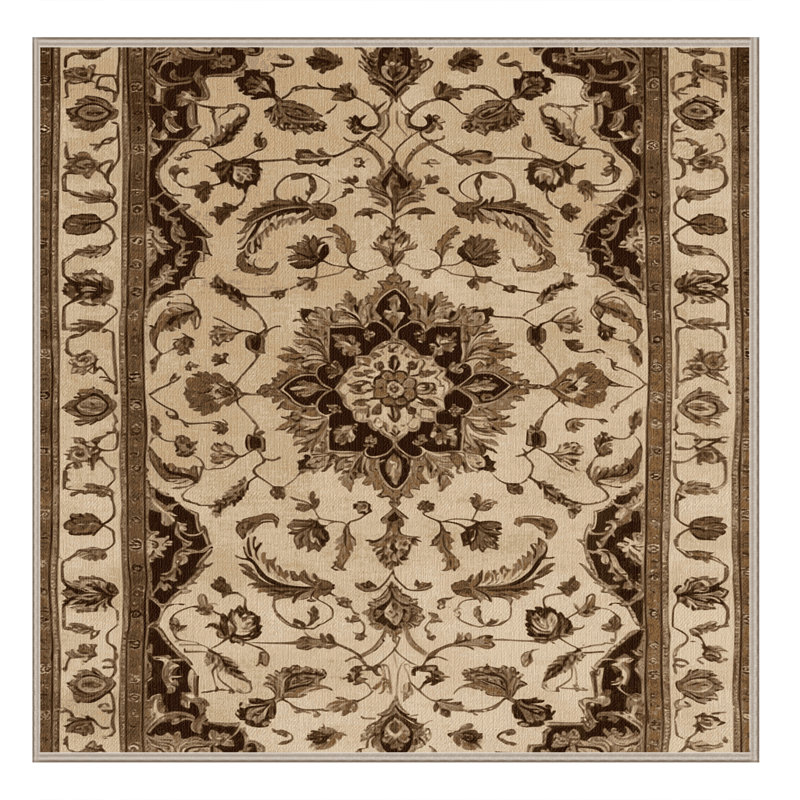 Tapis brun Tabriz lavable à la machine, Carré 7 pi