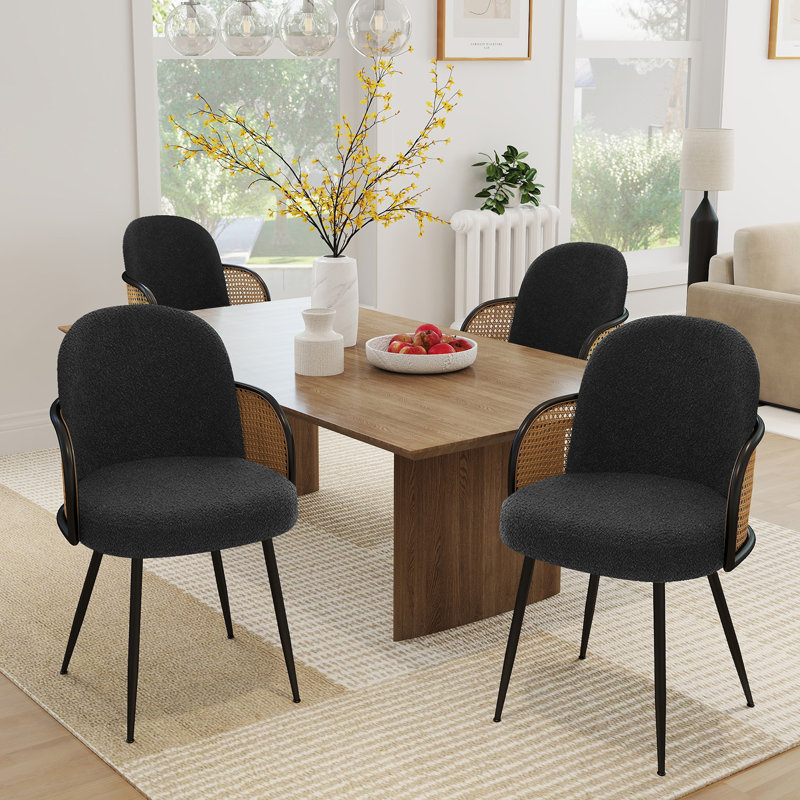 Chaise rembourrée Boucle, Noir, 4