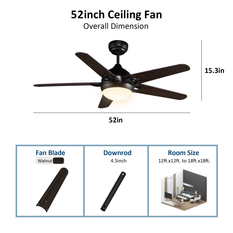 Ventilateur de plafond de 52 po avec éclairage à DEL