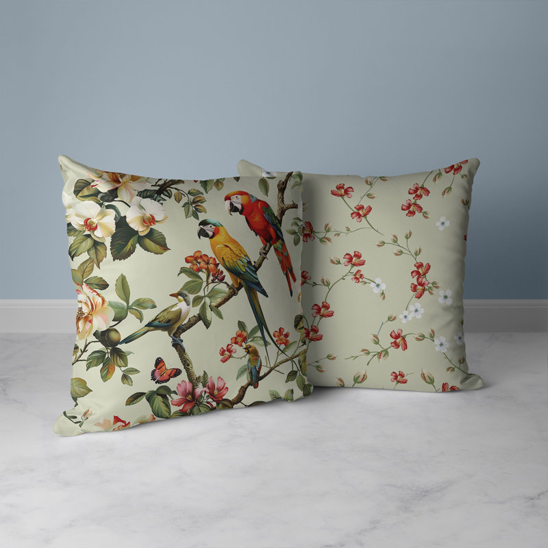 Coussin Parrot Petals Paradise, H 16 po x l 16 po, Vert/rouge