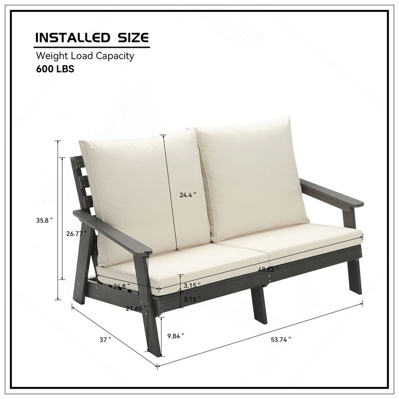 Causeuse avec coussin, canapé de jardin d'extérieur à grain de bois, ensemble de canapé pour porche, bord de piscine, terrasse et cour / gris