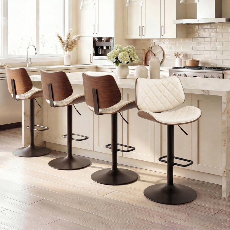 Swivel Adjustable Height Bar Stool (Set of 4), Beige