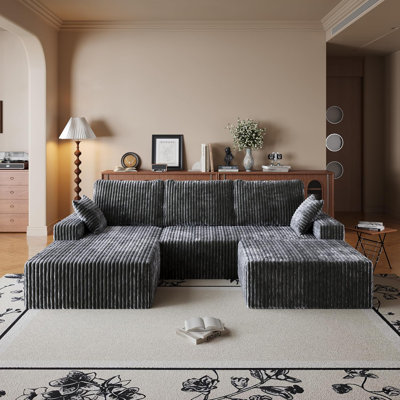 Canapé modulaire en forme de U de 108 po avec repose-pieds, canapé modulaire en velours côtelé avec assise profonde, canapé modulaire en L moderne avec méridienne et canapé rembourré pour la chambre du salon