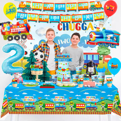 Chugga Chugga, deux décorations de fête d'anniversaire deux, 157 pièces Chugga Chugga, deux articles de fête et ensemble de vaisselle Chugga