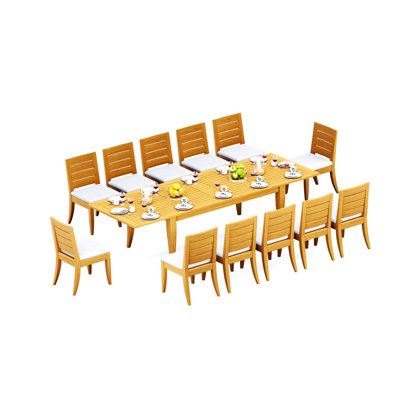 11 Pcs Grade-A Teak Wood Dining Set: 122" Atnas Double Extension Rectangle Table And Atnas  Armless Chairs #11AT2800