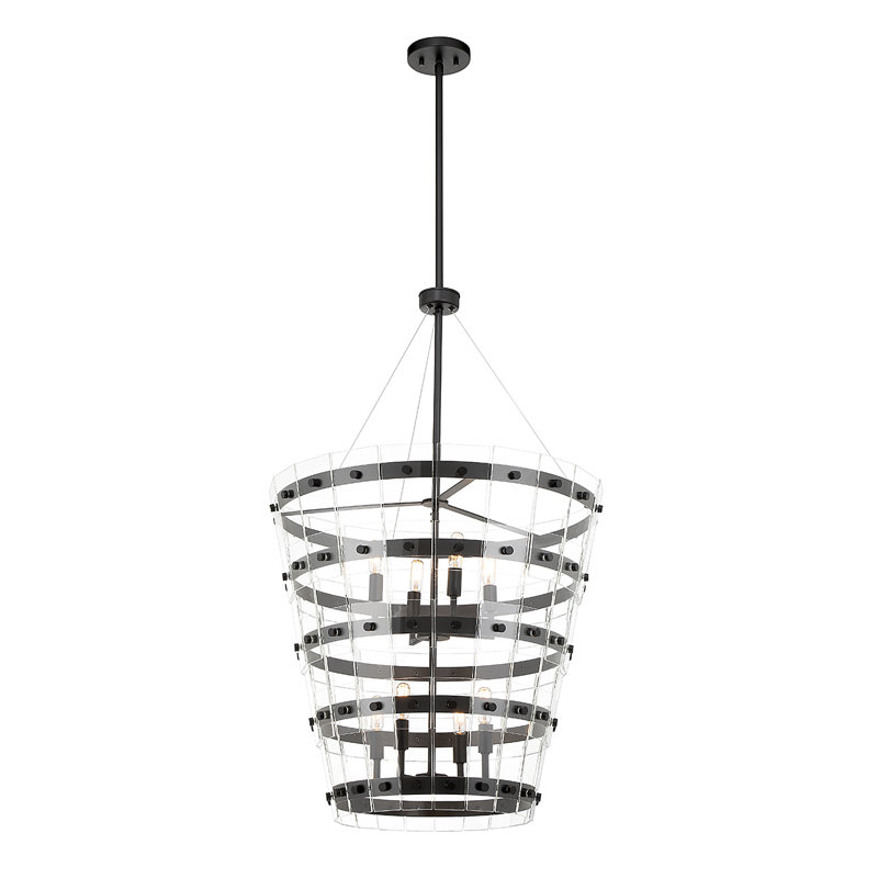 Matte Black and Clear Glass 8-Light Pendant