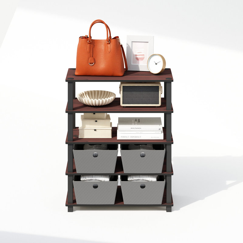 Ensemble de 2 tablettes debout polyvalentes empilables Lynde, 3 pièces, Cerisier foncé / Noir
