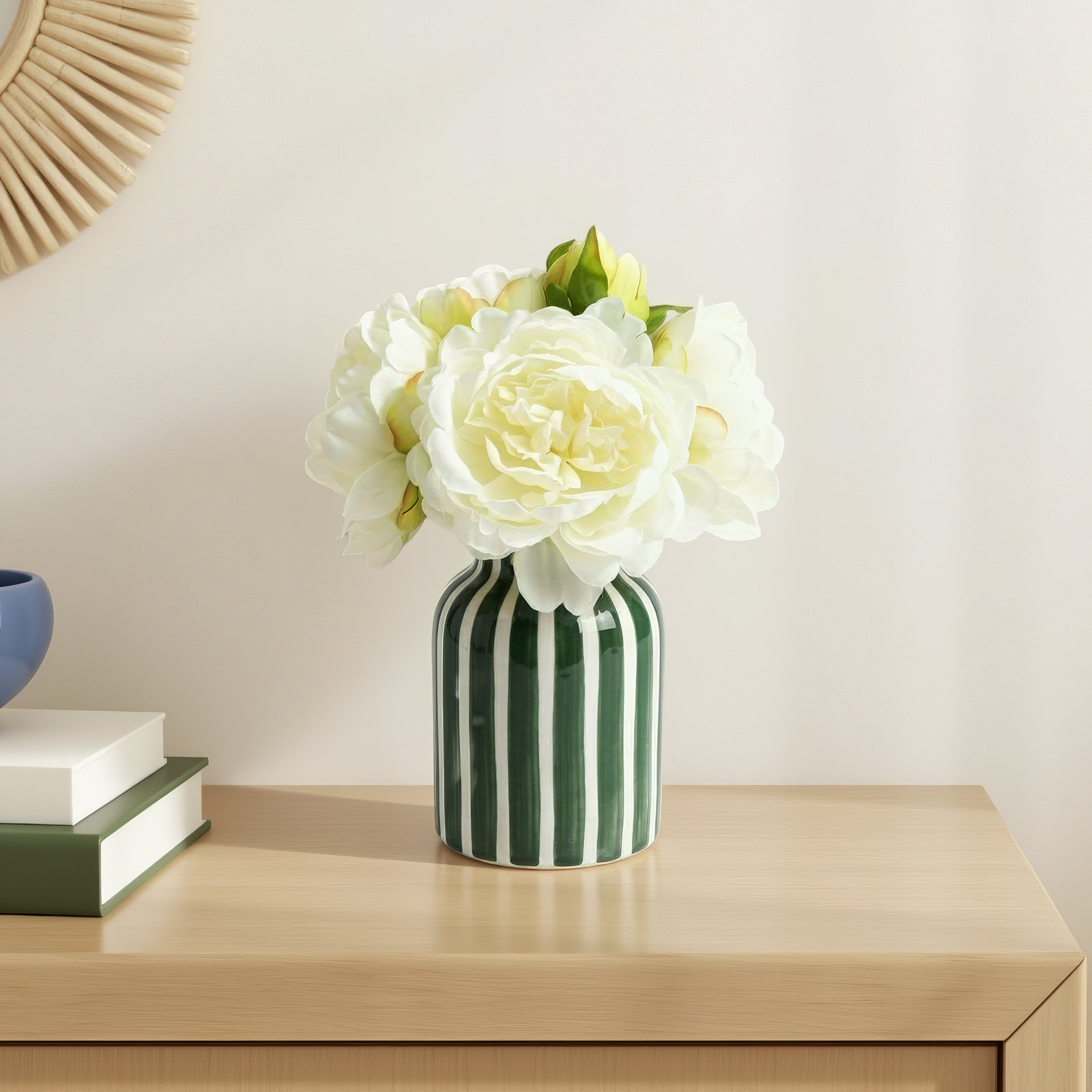 Faux Peony Stems, White