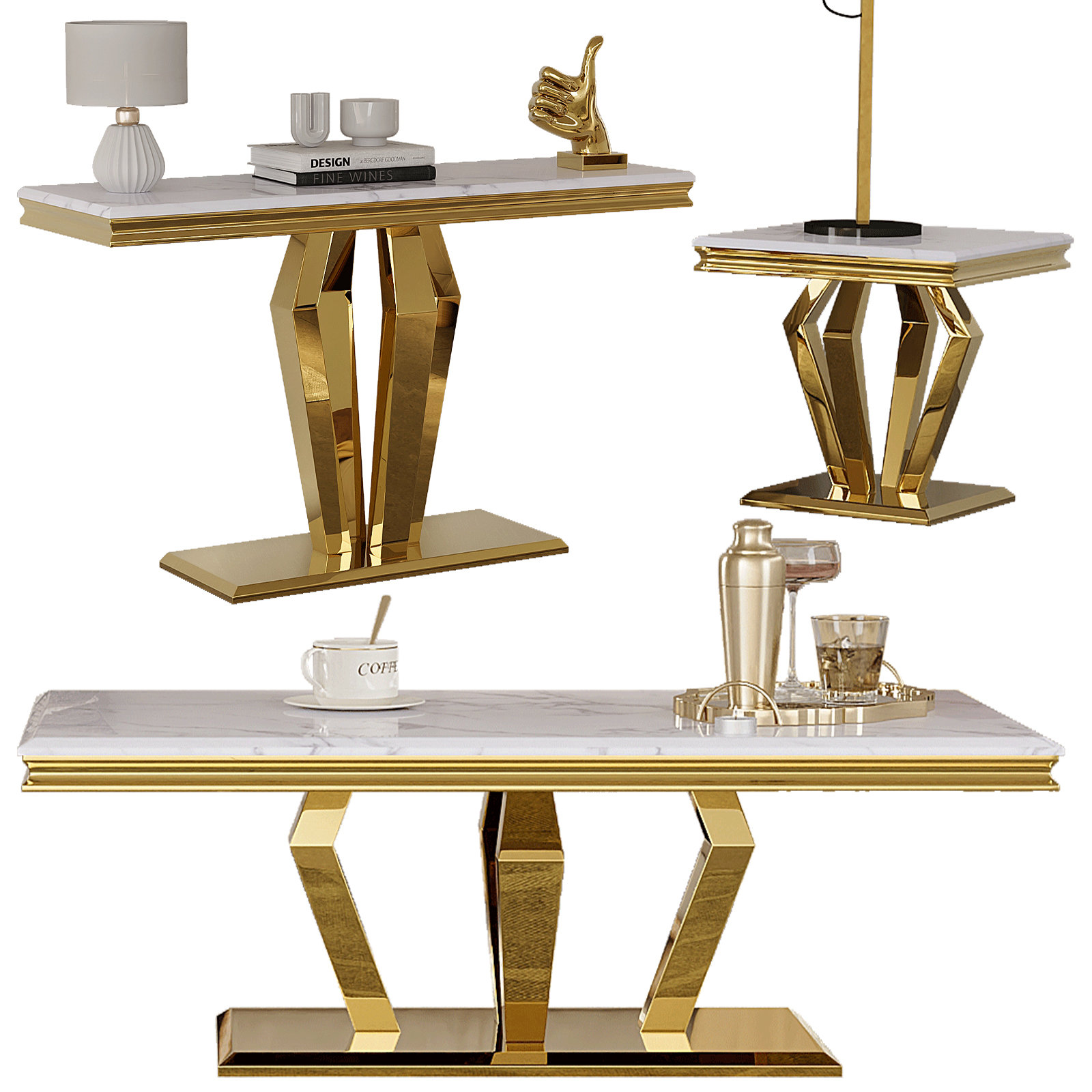 Everly Quinn 3 Pieces Living Room Table Set, Luxurious Coffee Table Set ...
