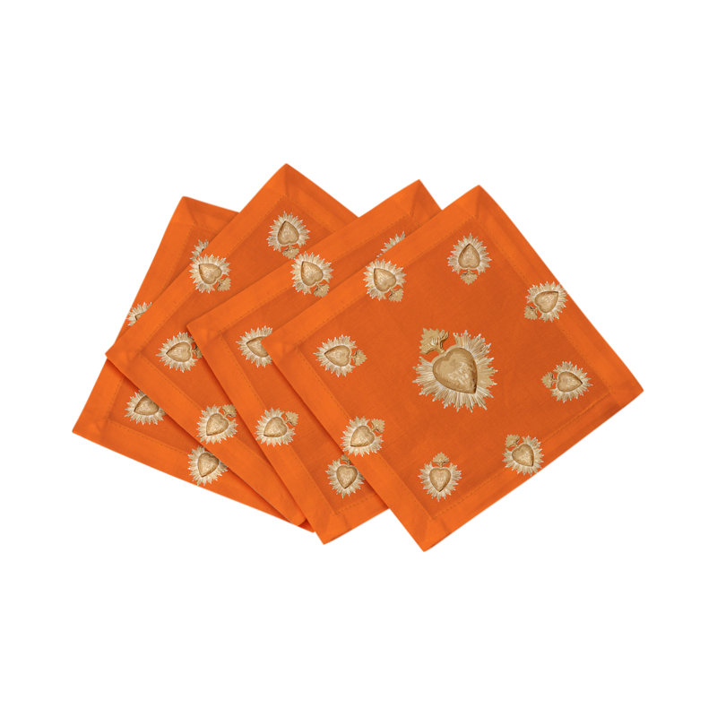 Ex Vote Cotton Sateen Cocktail Napkins, Orange