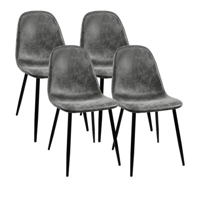 4 chaises de salle à manger grises, recouvertes de tissu en suède, avec des pieds en métal noir, pour 4 dans la cuisine, rembourrés et ergonomiques