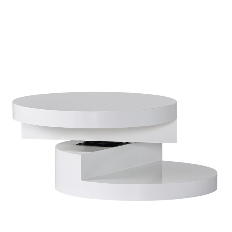 Table basse ronde à faible encombrement, style rotatif moderne, bois manufacturé blanc doux, 23,6 po