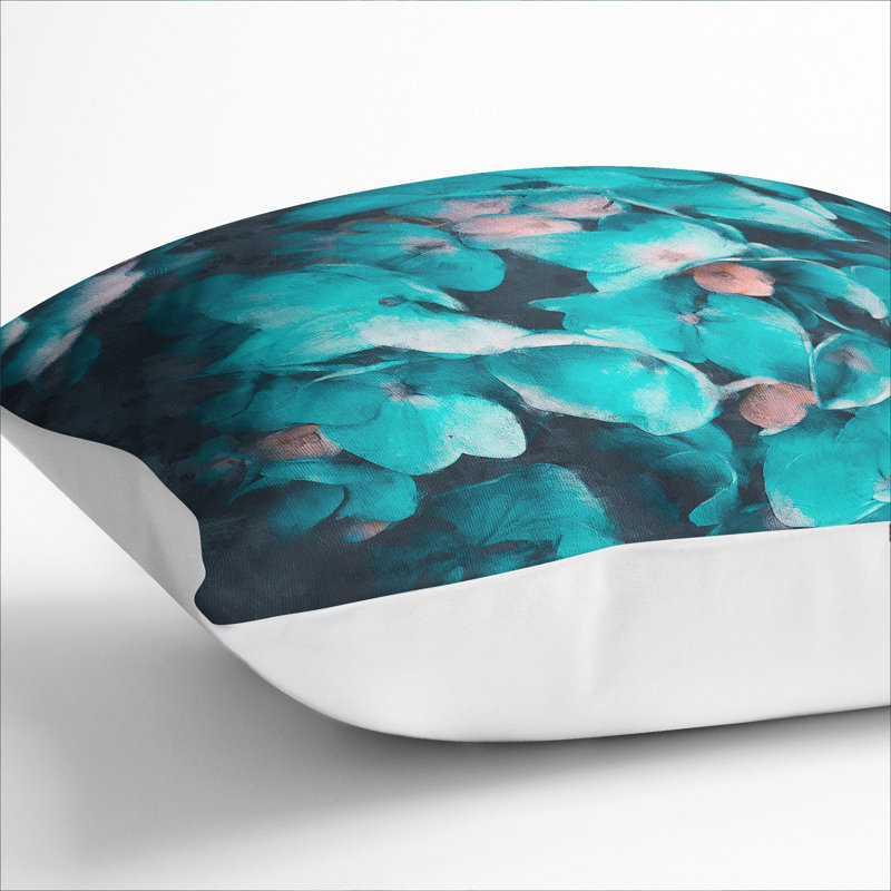 Teal Blue Hydrangeas Painting Square Throw Cushion, White, 40cm H x 40cm W x 15cm D