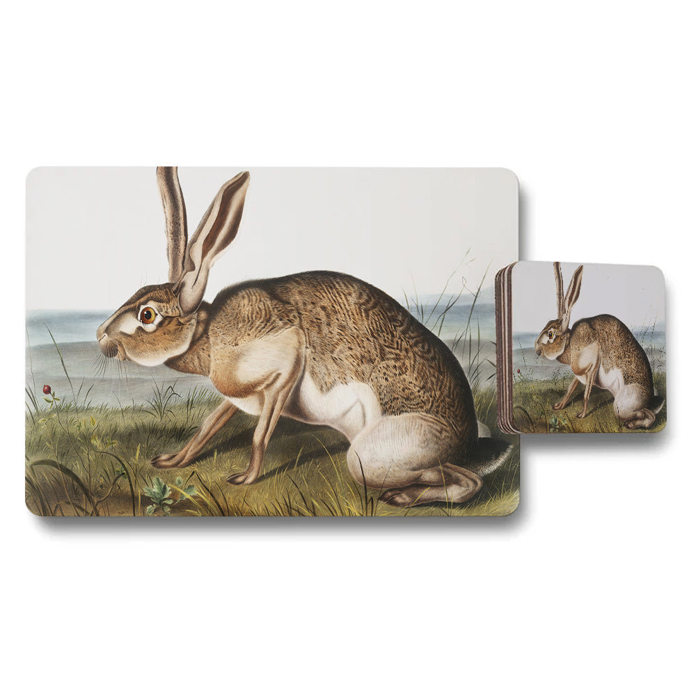 Rabbit Illustration Placemat and Coaster Set for Dining Table