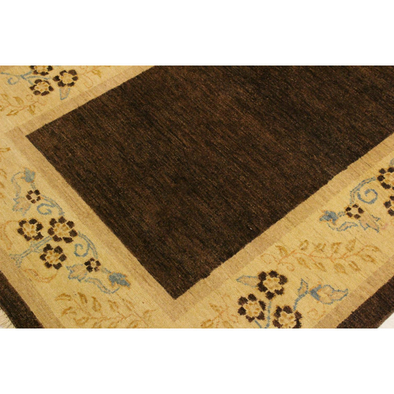 Tapis brun / brun clair en laine noué à la main 3 pi 10 po x 5 pi 10 po Oriental
