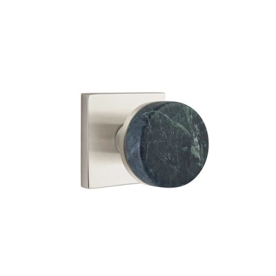 Mortaise intérieure Emtek Select avec rosette carrée et tige conique, bouton en marbre vert (LH)