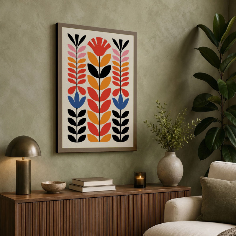 Symmetrical Petals Mid-Century - Wrapped Canvas, 24x16 - 61.0 x 40.6 cm, Taupe Border