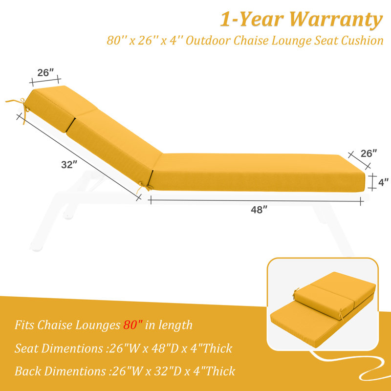 Outdoor Chaise Lounge Chair Cushion, Yellow, 2, 80" W x 26" D