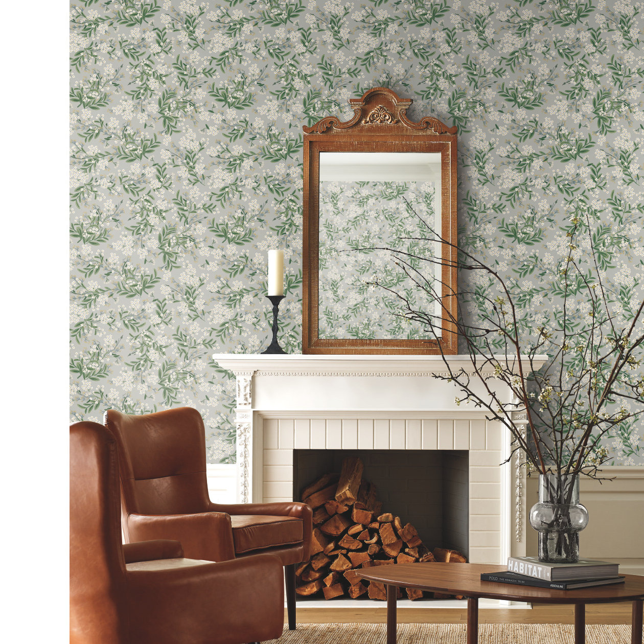 Cornflower Wallpaper Double Roll, Gray/Green
