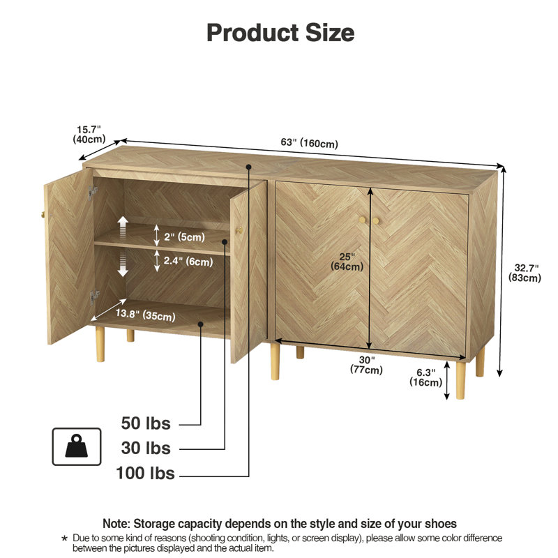 Herringbone Pattern 4-Door Cabinet