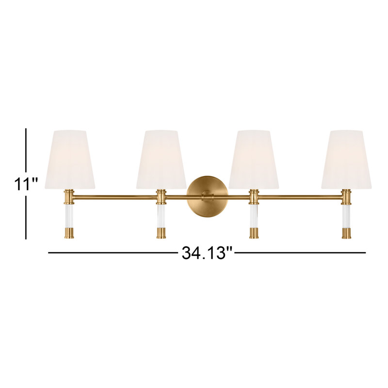 Michelly 4 - Light Dimmable Vanity Light, Burnished Brass, 4, 11"H x 34.1"W x 7.4"D