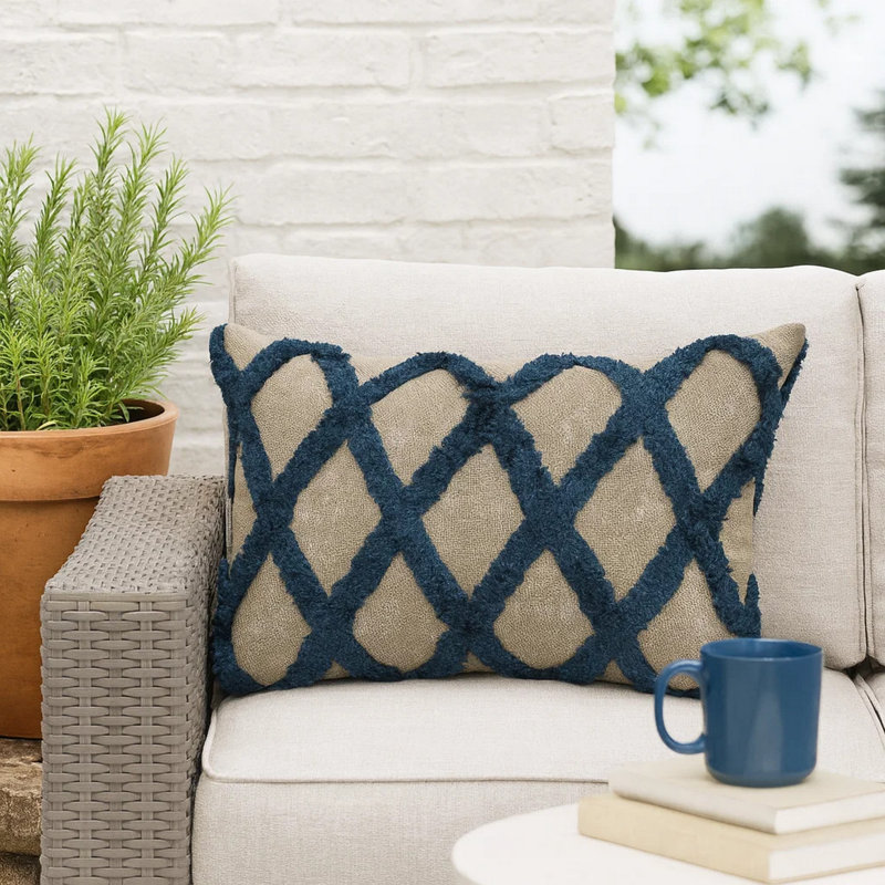 Evangeline Rectangular Pillow Cover & Insert, Ivory Geometric, 14" x 20"