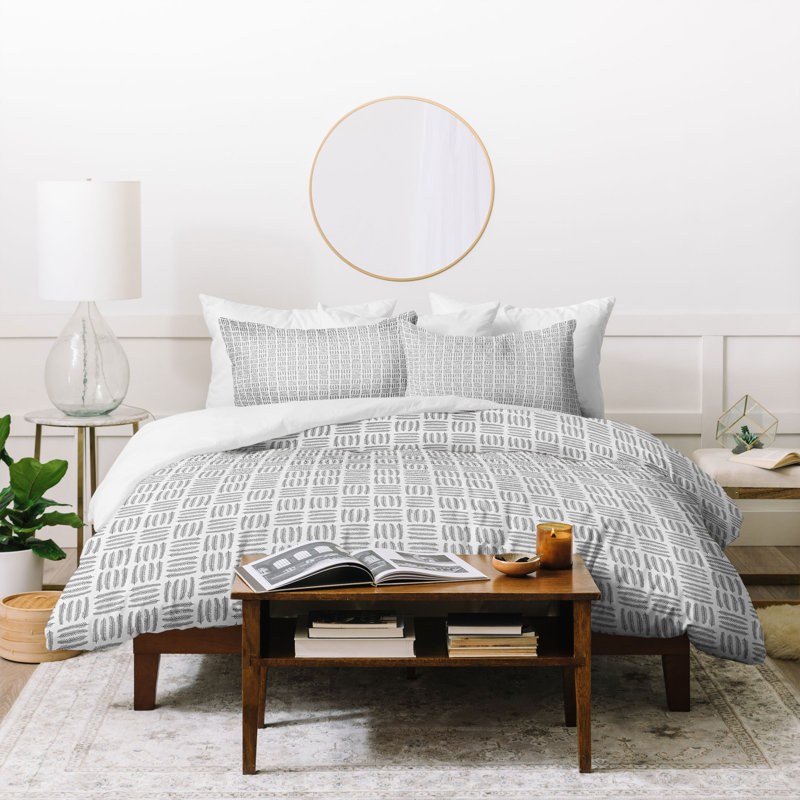  Housse de couette en microfibre campagnarde, Housse de couette pour très grand lit, Gris / blanc