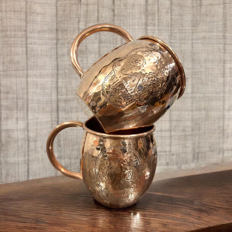 Ambiente Handmade Santa Clara Copper Mugs, Set of 2 – Hand-Hammered Barrel Moscow Mule Mugs, Copper Mule Mugs, Pure Copper Mugs, Copper Mugs for Cold Drinks