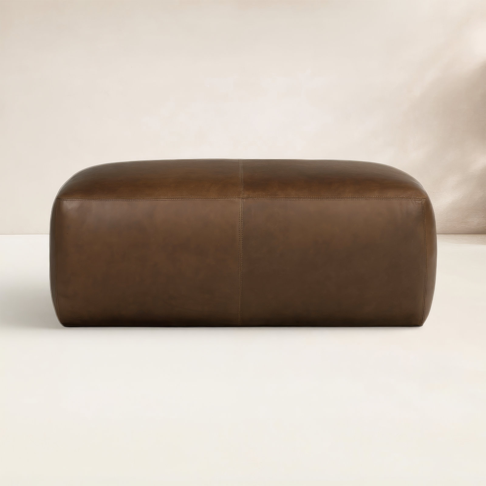 Denver Full-Grain Genuine Italian Leather Ottoman, Cocoa Brown Genuine Leather