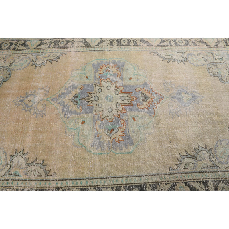 Grand tapis turc Oushak authentique idéal pour une utilisation en salon en Anatolien discret avec une touche de vert