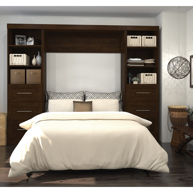Lit plateforme escamotable avec rangement Arlex, Écorce gris, Double