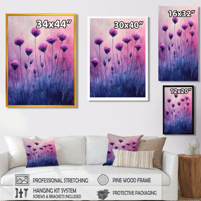 Rêve de champs de bleuet en mauve II - Art mural bleuets, H 40 po x l 30 po, Reproduction encadrée sans passe-partout, Noir