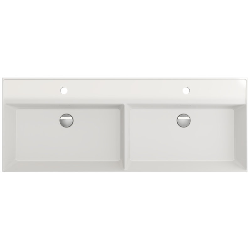 Lavabo de salle de bain rectangulaire double en argile réfractaire avec trop-plein 18,5 "BOCCHI Milano, Blanc