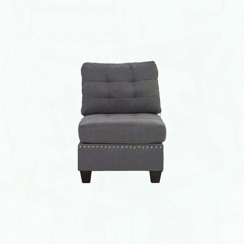 Fauteuil sans accoudoirs - Tissu gris lin - Garniture cloutée, Gris