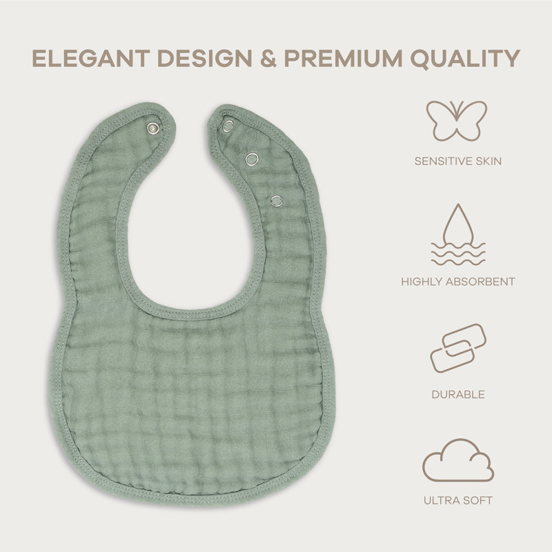 Comfy Cubs Muslin Bibs for Babies - Feeding, Drool and Teething Bib with Adjustable Snaps, Fern