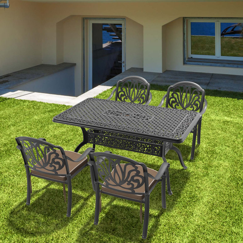 Ensemble de meubles de patio en aluminium coulé 5 pièces avec coussins