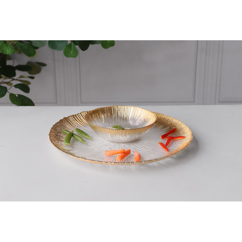 Handcrafted Round Clear and Gold Glass Charger Plate
