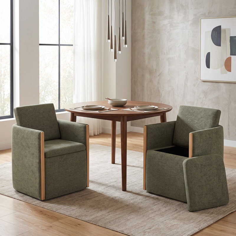 Upholstered Dining Chairs with Casters, Moss Green