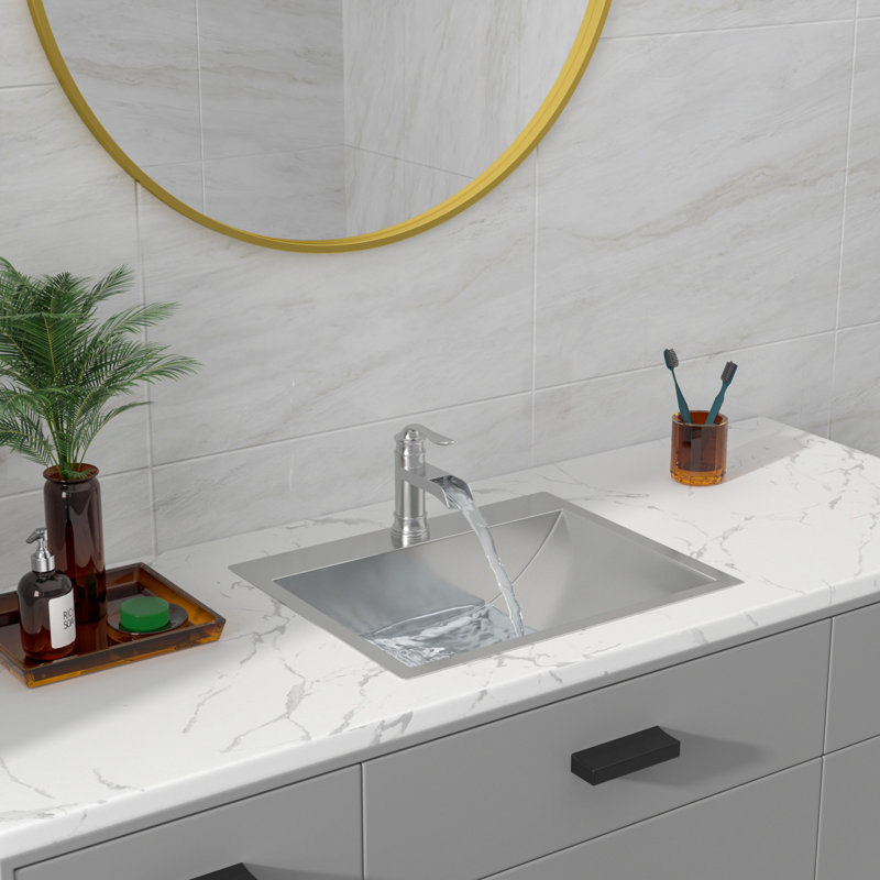 Lavabo de salle de bain rectangulaire en acier inoxydable 17 po Sarlai