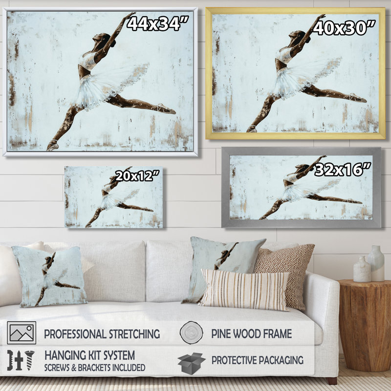 Arabesque Ballet Dance I - Ballet Wall Art Living Room, Cadre flottant sans passe-partout, H 24 po x l 32 po, Blanc