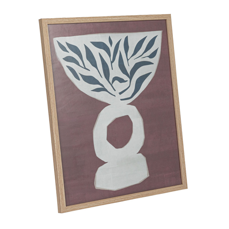 Art mural en bois récupéré et verre avec vase et feuilles