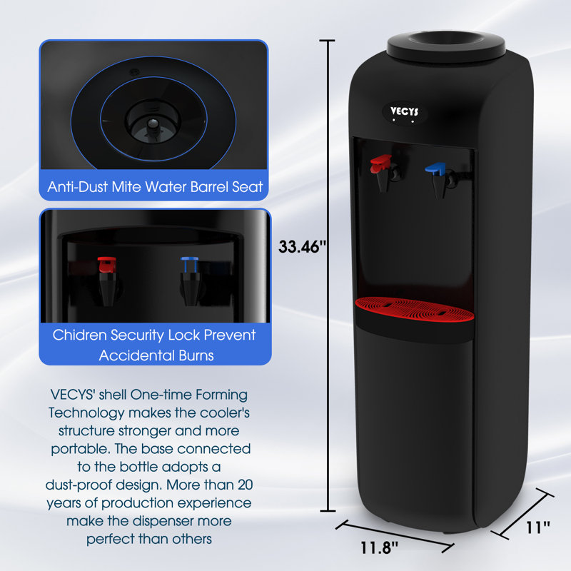 Distributeur d'eau froide et chaude 3 ou 5 gallons avec verrou de sécurité pour enfant, compresseur de réfrigération intégré et réservoir en acier inoxydable 304