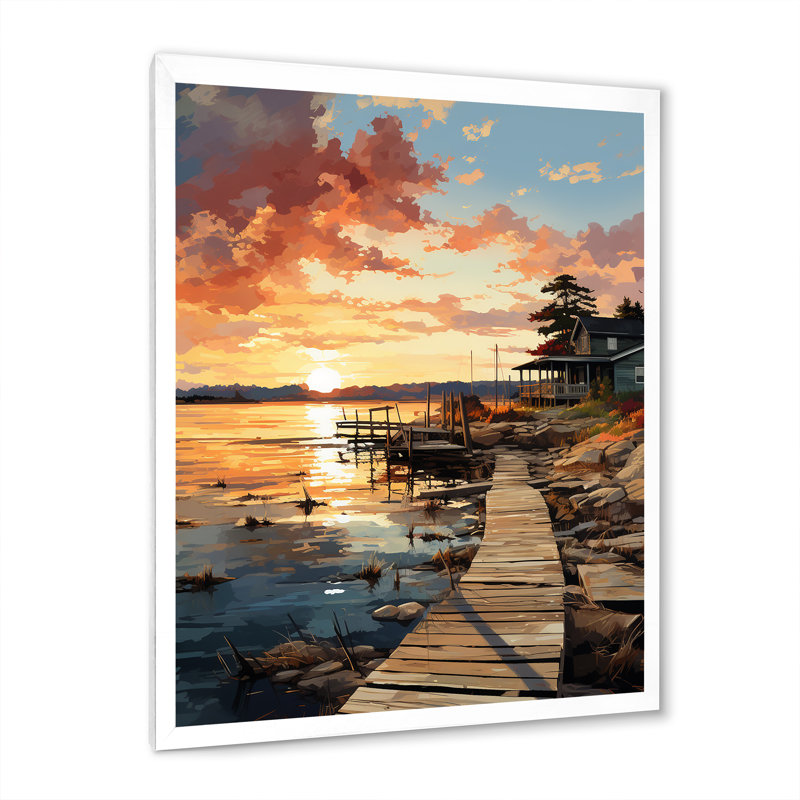 Alvordton Pier and Dock Weathered, reproduction d'art sur toile, H 32 po x l 24 po x P 1 po, Cadre photo blanc