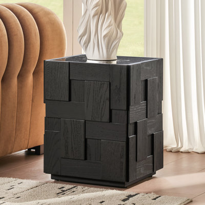Table d'appoint en chêne noir Hernest avec plateau en pierre reconstituée de 16 po pour le salon